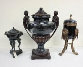 THREE BRONZE AND BLACK MARBLE