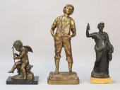 THREE BRONZE AND BRASS SCULPTU