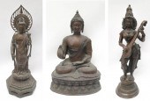 THREE BRONZE FIGURAL DEITY SCU