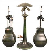 THREE BRONZE TABLE LAMPSThree