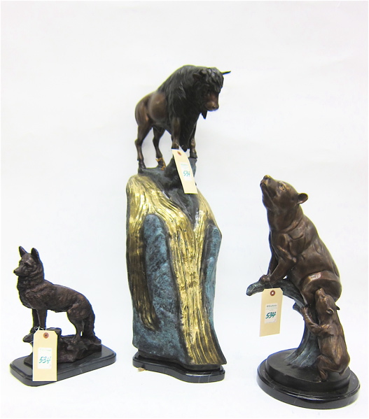 THREE BRONZE WILDLIFE SCULPTURES: