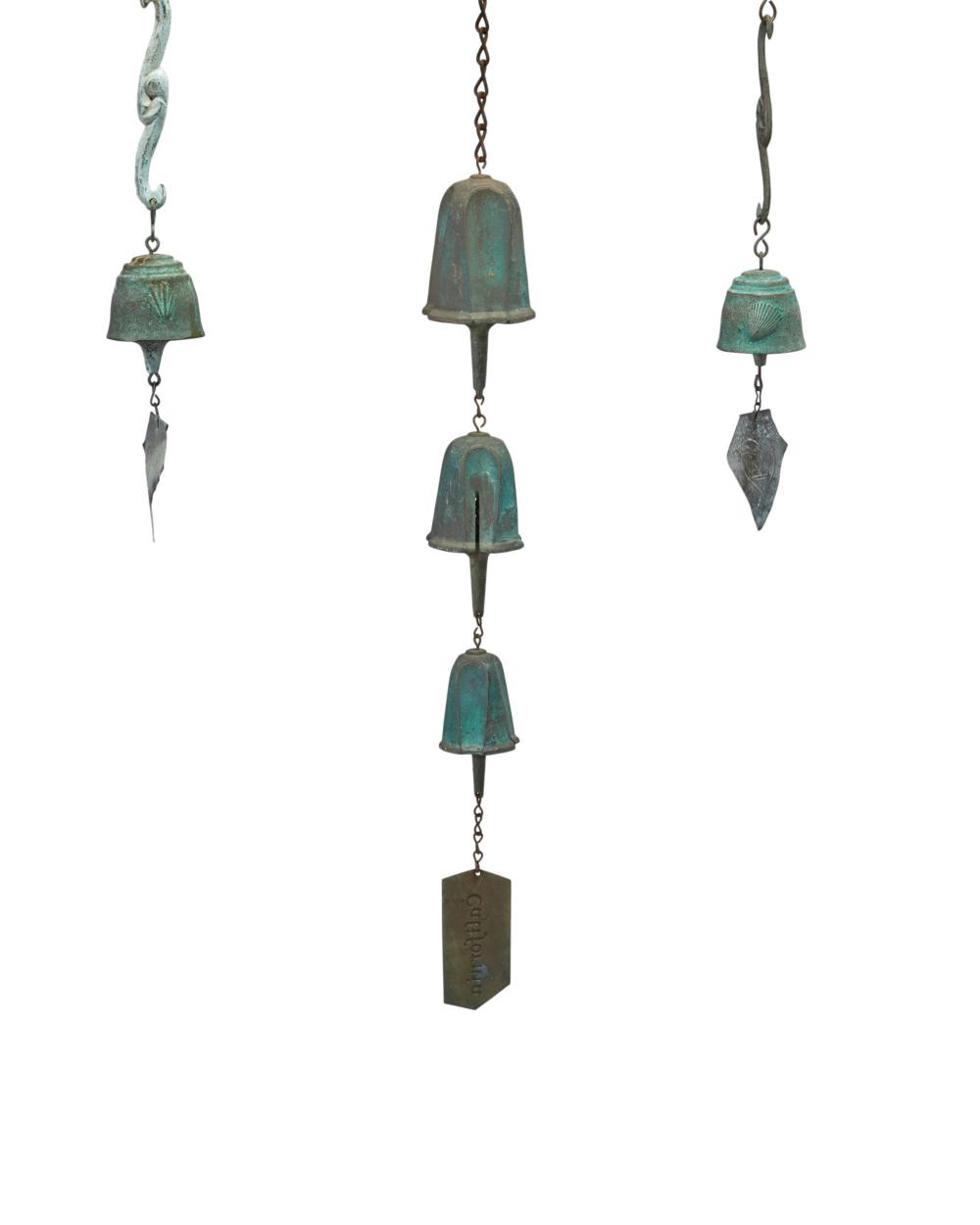 THREE BRONZE WINDBELLSThree