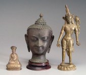 Three Buddhist figures: bronze
