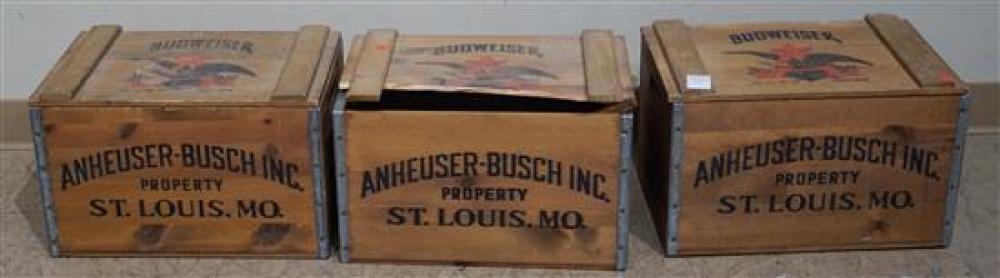 THREE BUDWEISER WOOD CRATESThree
