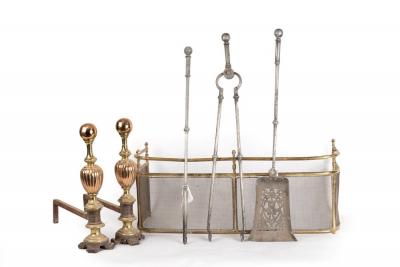 Three burnished steel fire irons, a