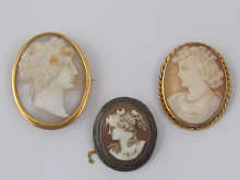 Three cameo brooches two in