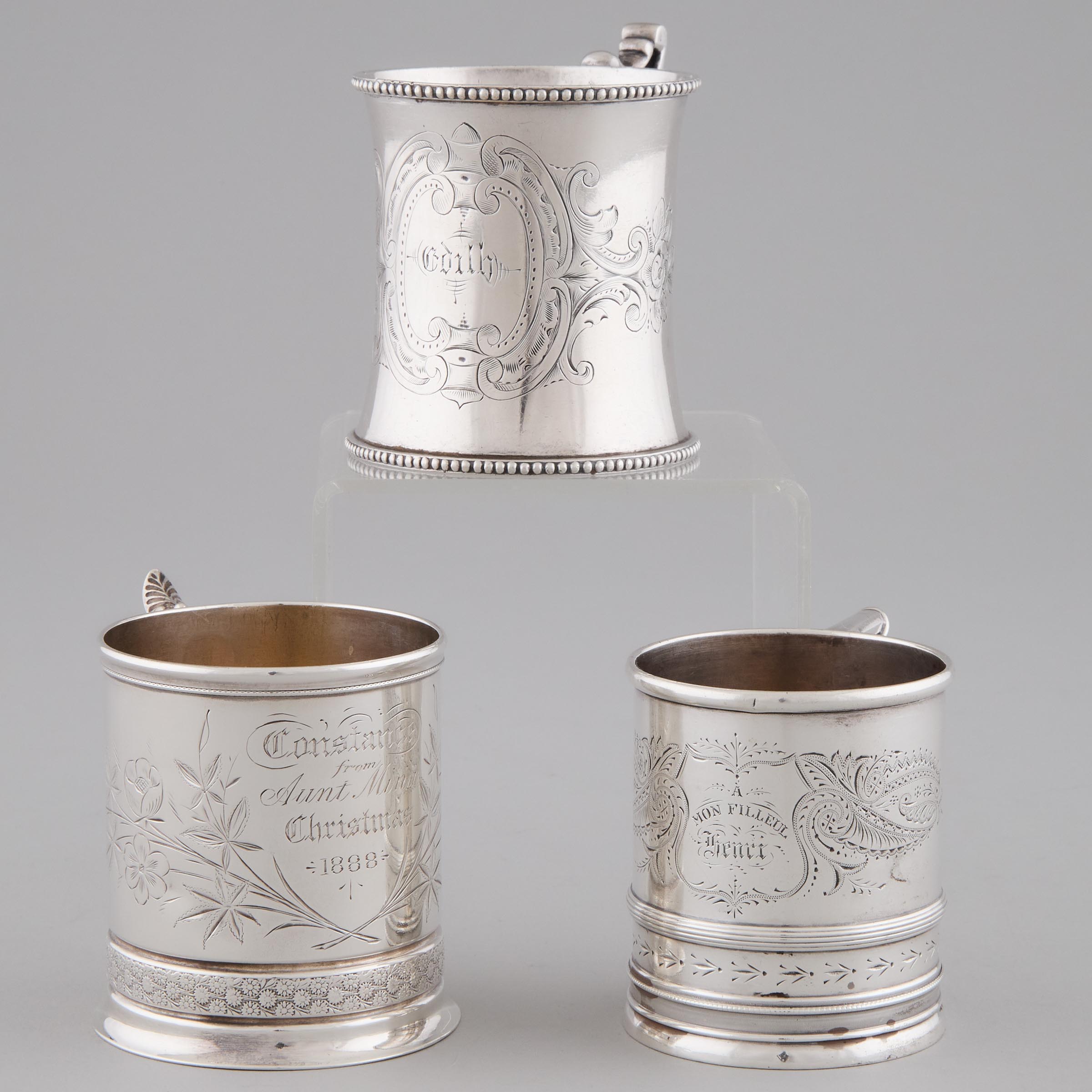 Three Canadian Silver Small Mugs,