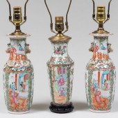 THREE CANTON FAMILLE ROSE VASE