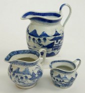 THREE CANTON MILK PITCHERS, 19