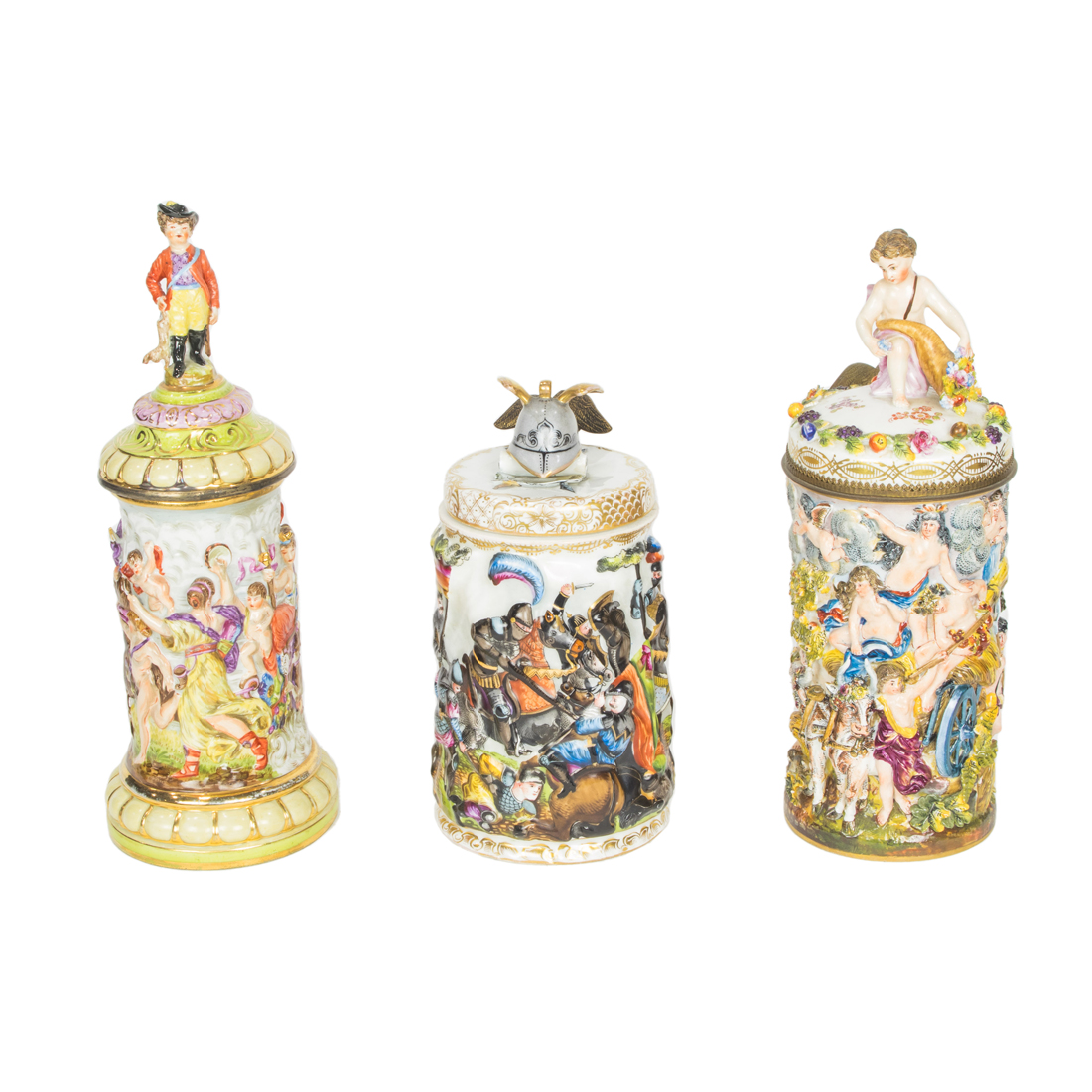 THREE CAPODIMONTE STYLE PORCELAIN