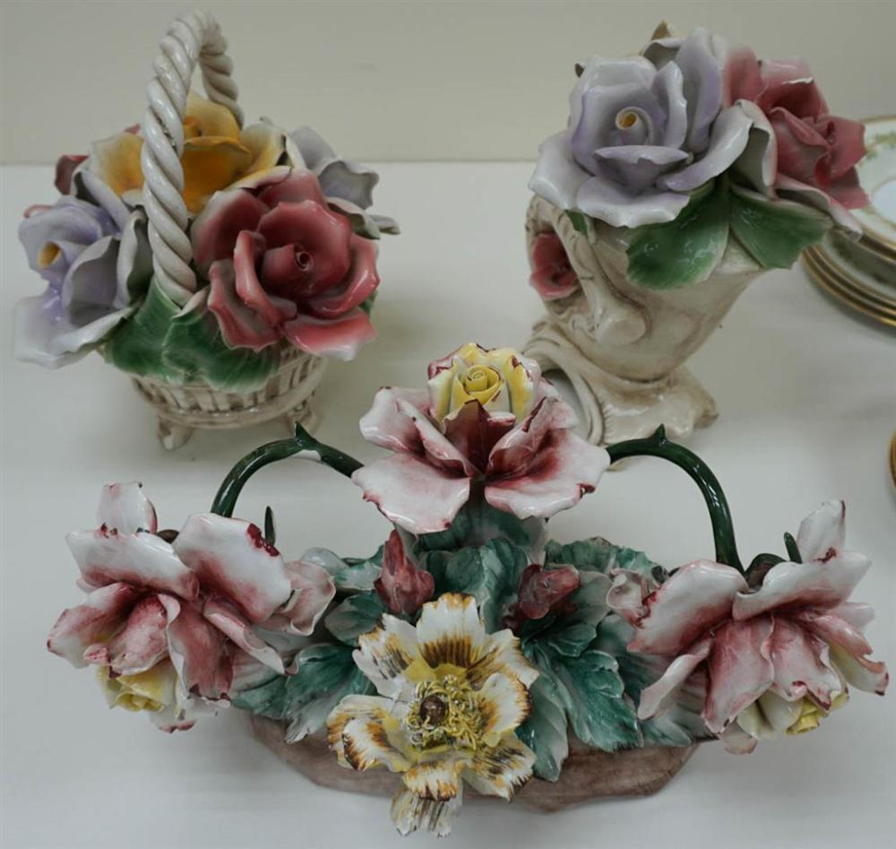 THREE CAPODIMONTE TYPE POLYCHROME