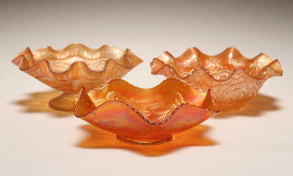 Three carnival glass Marigold