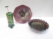 THREE CARNIVAL GLASS VESSELS,