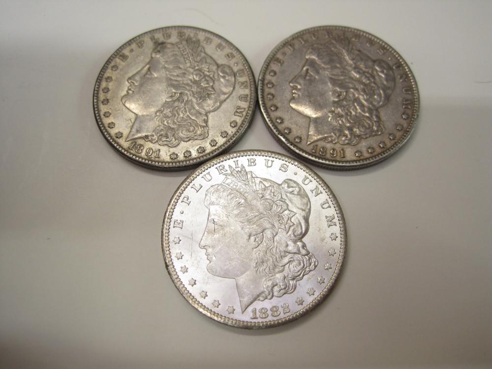 THREE CARSON CITY SILVER MORGAN