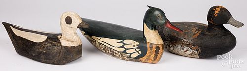 THREE CARVED AND PAINTED DUCK