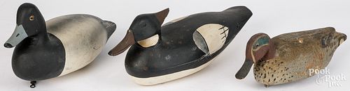 THREE CARVED AND PAINTED DUCK