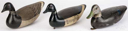 THREE CARVED AND PAINTED DUCK