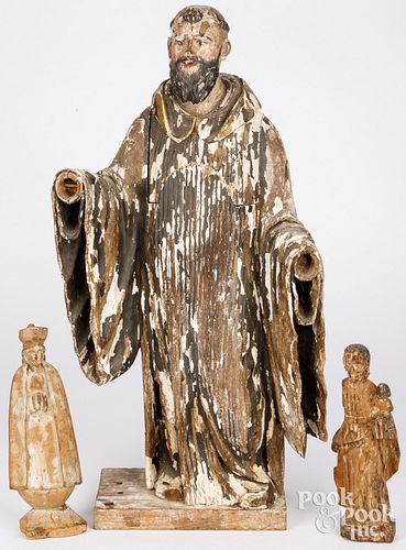 THREE CARVED AND PAINTED
