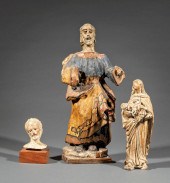 THREE CARVED AND POLYCHROMED W