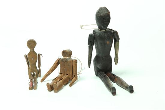THREE CARVED ARTICULATED DOLLS. 