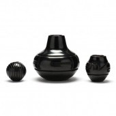 THREE CARVED BLACKWARE POTS, S