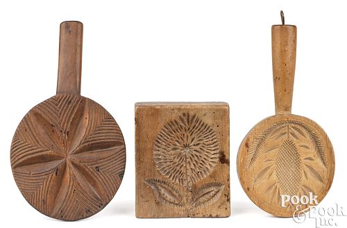 THREE CARVED BUTTER PRINTS, 19TH