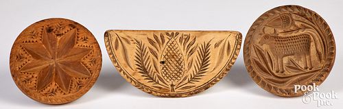THREE CARVED BUTTERPRINTS, 19TH