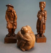THREE CARVED FRUITWOOD FIGURIN