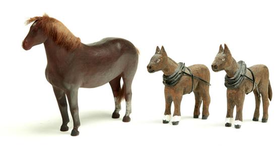 THREE CARVED HORSES.  American 