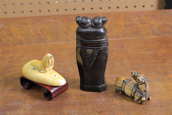 THREE CARVED IVORY AND BONE