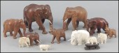 THREE CARVED IVORY ELEPHANTS.