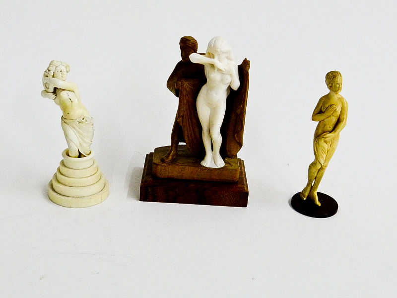 THREE CARVED IVORY FIGURES. 