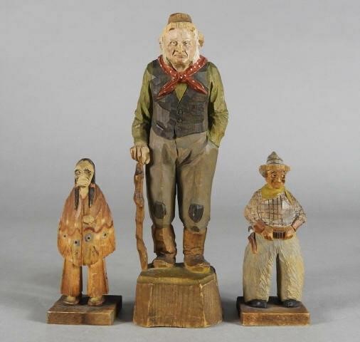 THREE CARVED & PAINTED FOLK ART