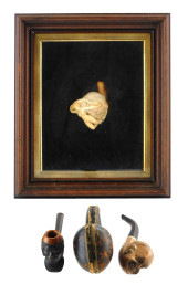 THREE CARVED PIPE BOWLS AND ON
