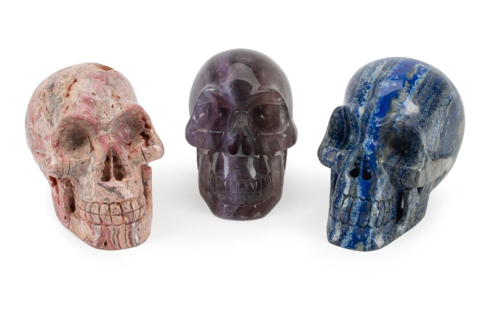 THREE CARVED SEMI-PRECIOUS STONE