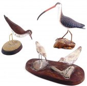 THREE CARVED SHOREBIRDS, 20TH