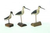 THREE CARVED SHOREBIRDS.  Amer