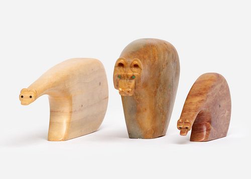 THREE CARVED STONE BEAR