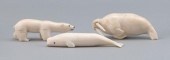 THREE CARVED WALRUS IVORY ANIM