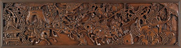 Three carved wood Chinese panels