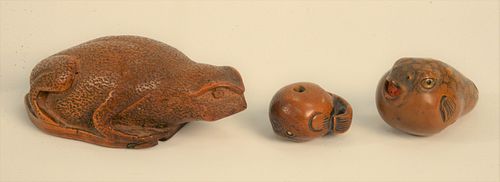 THREE CARVED WOOD JAPANESE