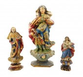 THREE CARVED WOOD "MARY" SANTO