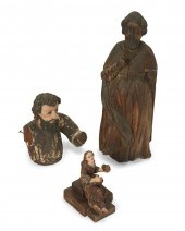 THREE CARVED WOOD SANTOS FIGUR