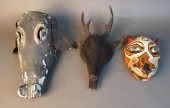 THREE CARVED WOOD ZOOMORPHIC M