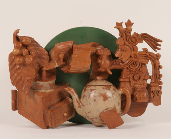 Three carved wooden soda fountain