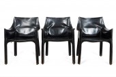 THREE CASSINA BLACK LEATHER 'C