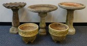 THREE CAST CEMENT BIRD BATHS A