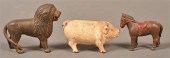 THREE CAST IRON ANIMAL FIGURAL