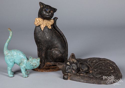 THREE CAST IRON CAT