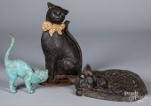 THREE CAST IRON CAT DOORSTOPST